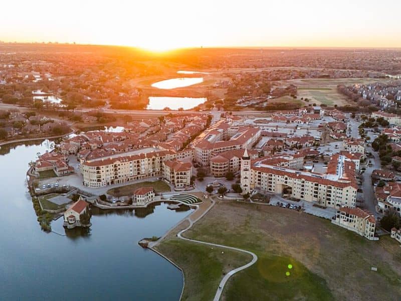 Aerial view of McKinney, Texas showing urban development, road networks, and surrounding growth areas