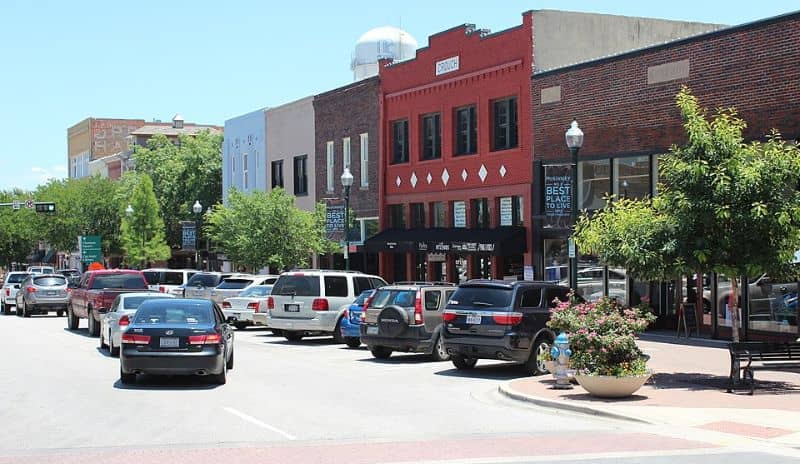 Historic downtown streetscape in McKinney Texas where the Farmers Market is held