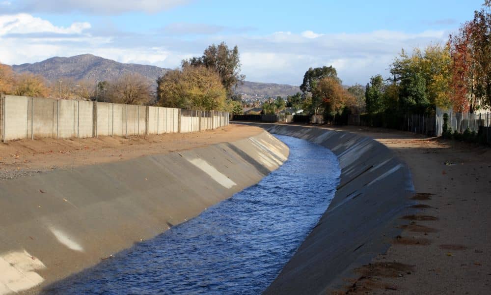 Concrete lined open drainage channel designed for erosion control and stormwater flow