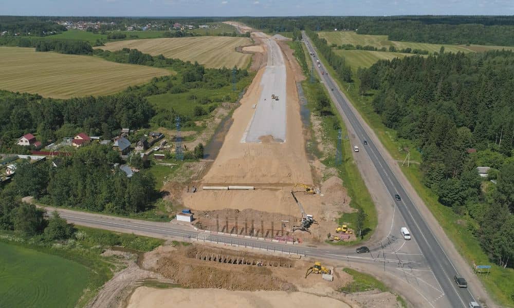 Aerial view of roadway construction and infrastructure upgrades along US 380 corridor in McKinney, TX