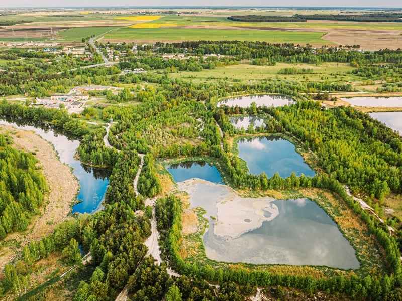 Retention ponds and vegetated areas used as best management practices to reduce water pollution and control runoff
